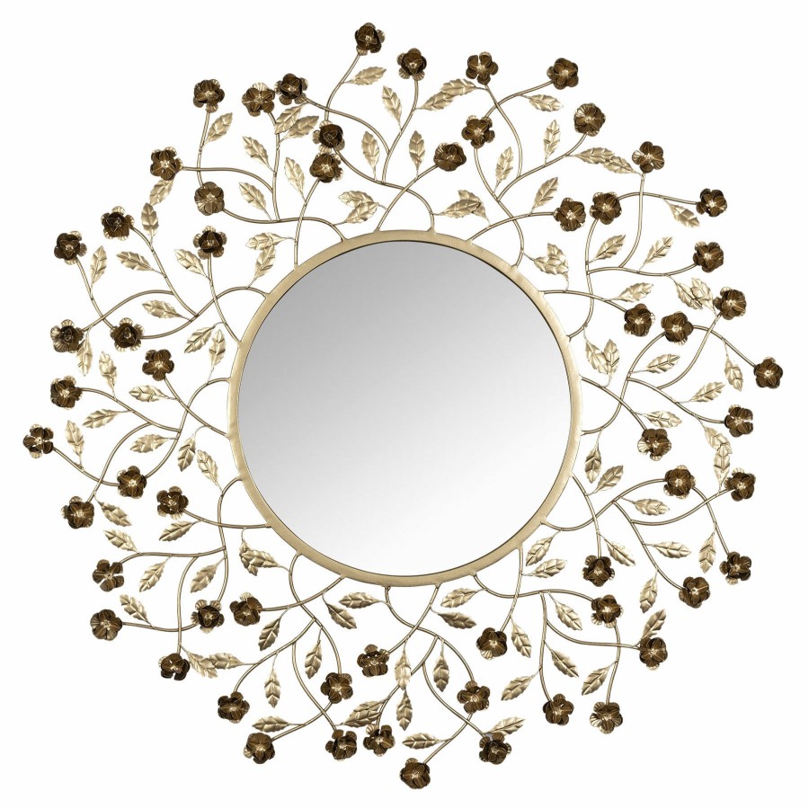 Mirrors * | Metal Floral Framed Wall Mirror, 26 Excellent