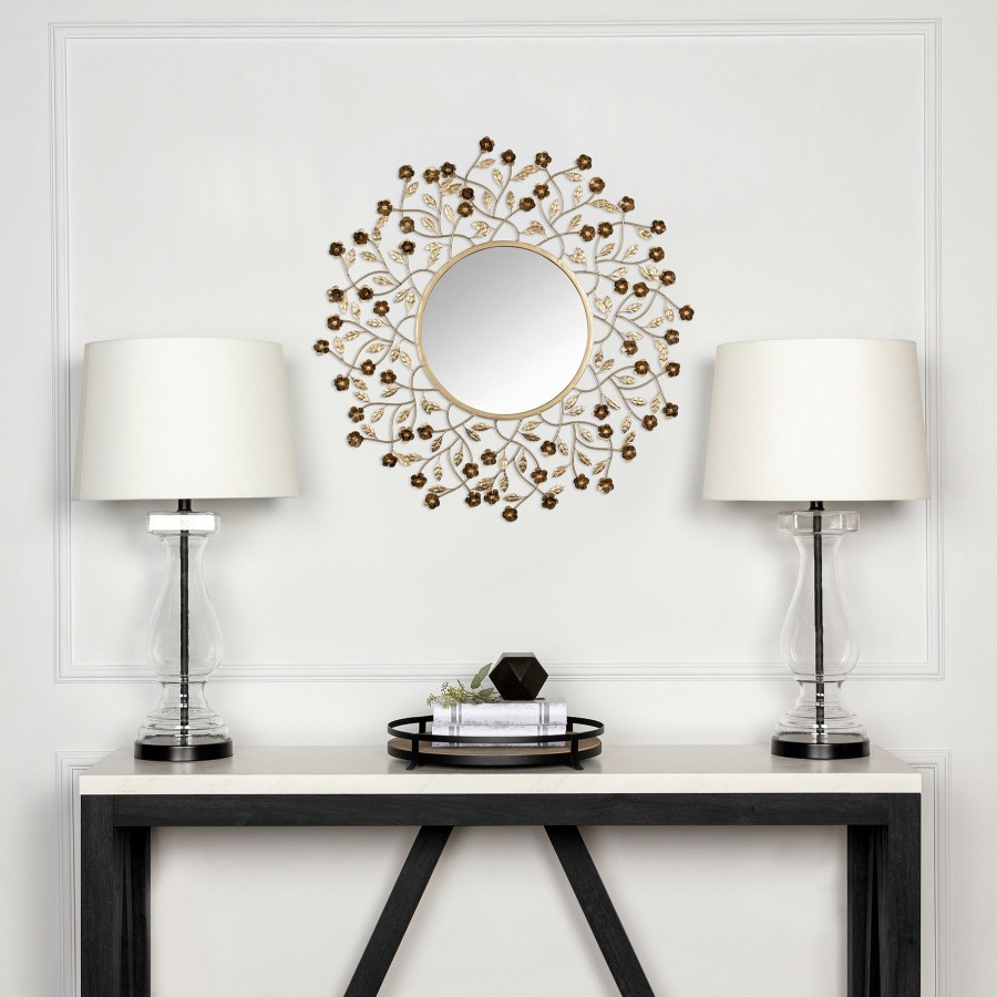 Mirrors * | Metal Floral Framed Wall Mirror, 26 Excellent