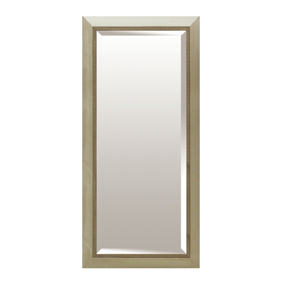 Mirrors * | 32X68 Rectangle Solid Wood Beaded Champagne Floor Mirror Hot Sell