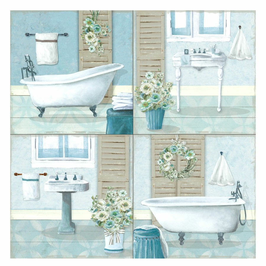 Wall Art * | 4-Piece 10 Floral Bathroom Canvas Wall Art Set Clearance