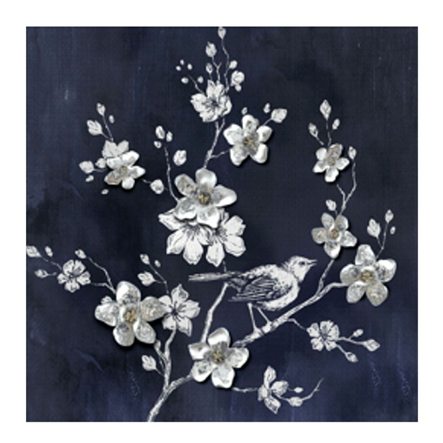 Wall Art * | 32X32 Metal Canvas Navy Floral Online Discount