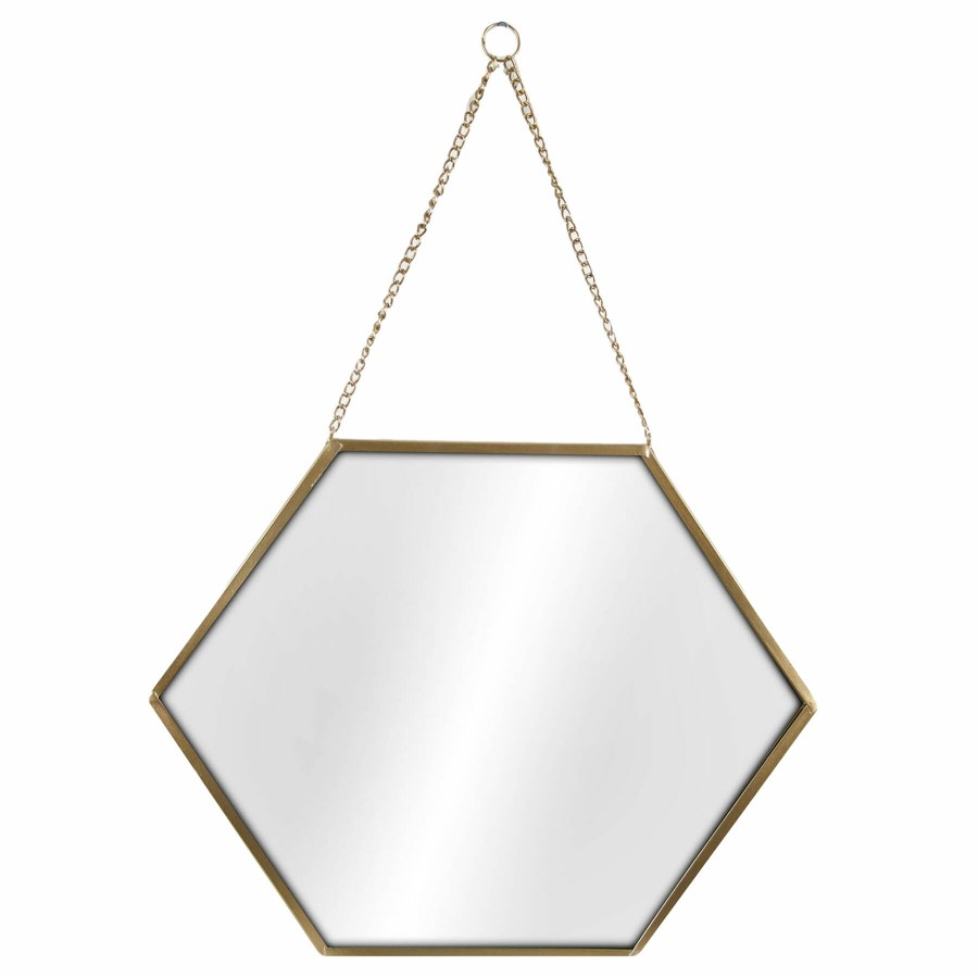 Mirrors * | Gold Metal Hexagon-Shaped Hanging Wall Mirror, 16 Offering Discounts