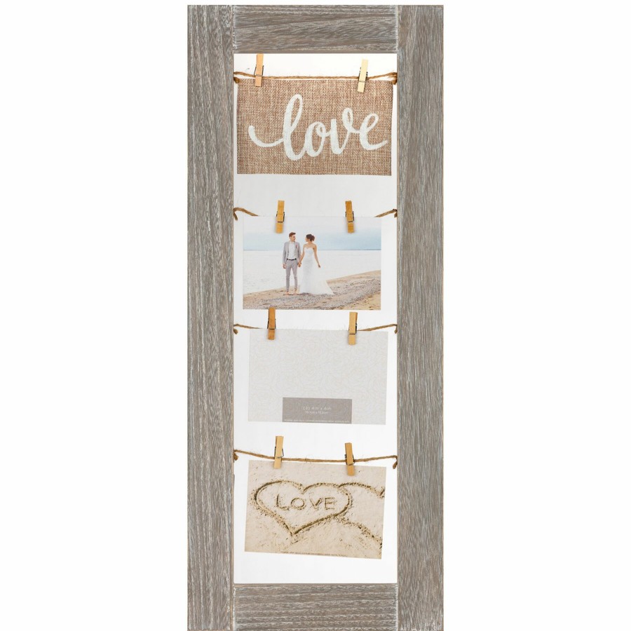 Frames * | 3-Opening 4X6 Greywash Clothespin String Collage With Burlap Love Banner Cheaper