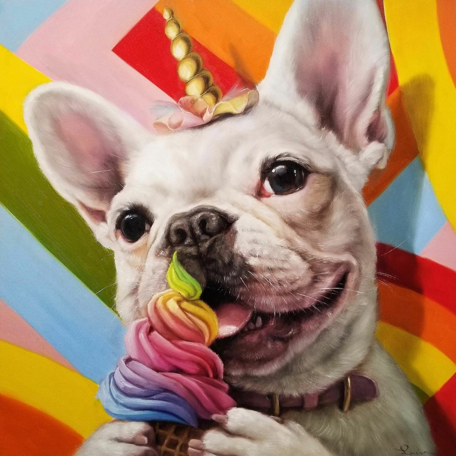 Wall Art * | Rainbow Dog Eating Ice Cream Canvas Wall Art, 12 Discounts Online