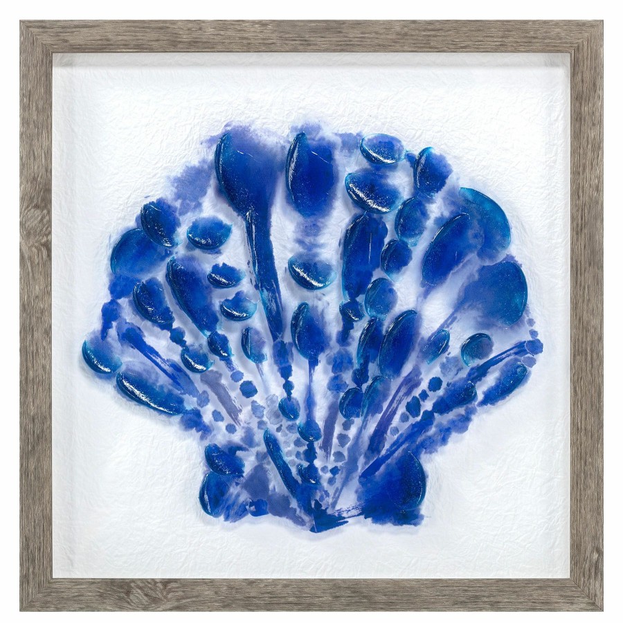 Wall Art * | Ty Pennington Framed Blue Coastal Shell Textured Canvas Wall Art, 13 Discounts