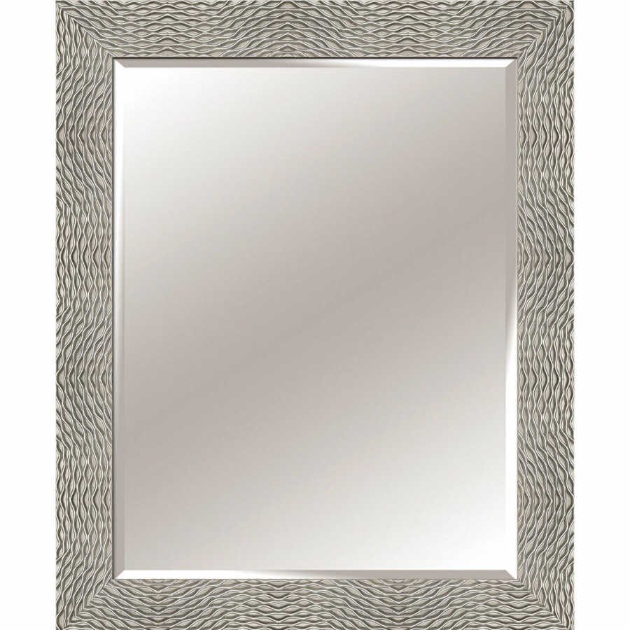 Mirrors * | 28X34 Rectangle Solid Wood Waves Silver Wall Mirror Premium Product