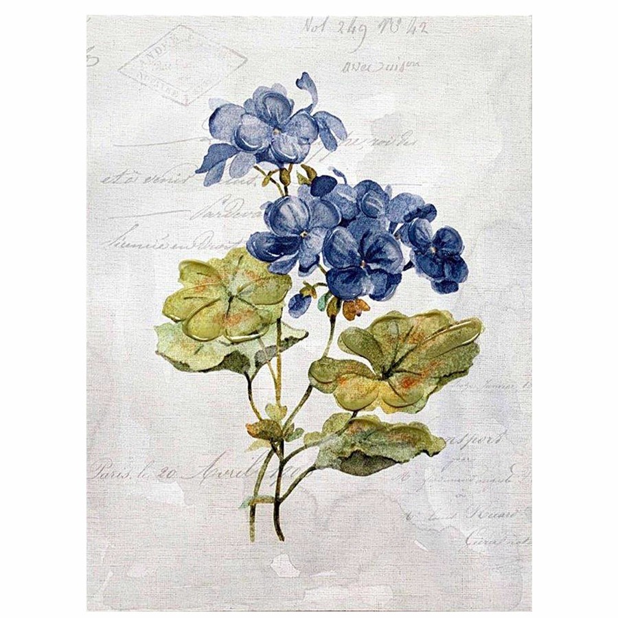 Wall Art * | Blue Geranium Embellished Linen Canvas Wall Art, 12 16 At The Best Price