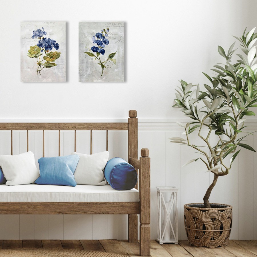 Wall Art * | Blue Geranium Embellished Linen Canvas Wall Art, 12 16 At The Best Price