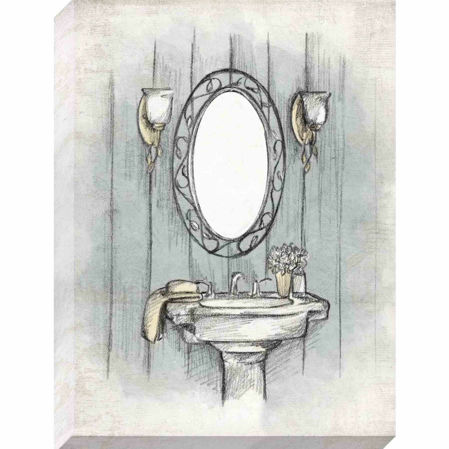 Wall Art * | Vintage Sink Sketch Textured Canvas Wall Art, 12 16 Unique Style