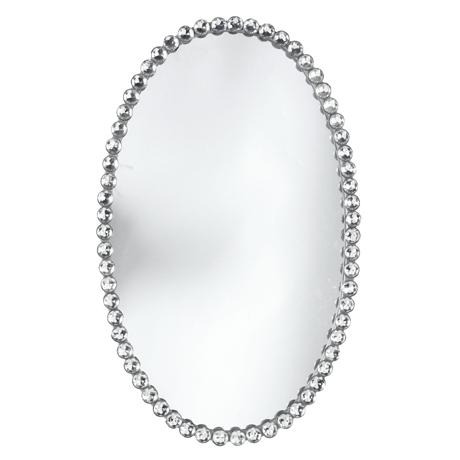 Mirrors * | 14X22 Metal Oval Silver Beaded Mirror Hot Sale